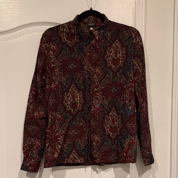 Vintage Liberty Burgundy and Navy Paisley Shirt 100% wool